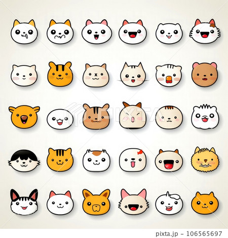 Set of animal faces, face emojis, stickers, emoticons,cartoon funny mascot characters face set, Generative AI illustration Set of animal faces, face emojis, stickers, emoticons,cartoon funny mascot characters face set, Generative AI illustration 106565697