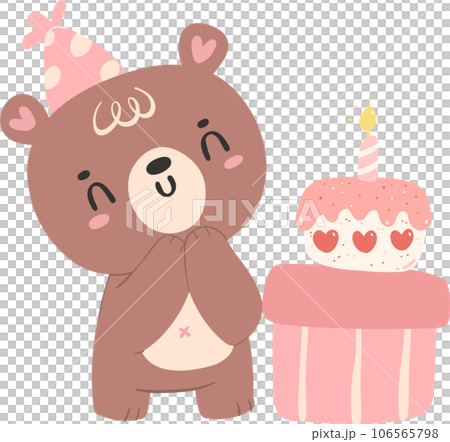 Cute birthday bear, kawaii teddy animal cartoon hand drawn flat design illustration Cute birthday bear, kawaii teddy animal cartoon hand drawn flat design illustration 106565798