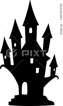 ハロウィン背景 おしゃれでかわいい不気味でポップな城のシルエットベクターイラスト 106565809