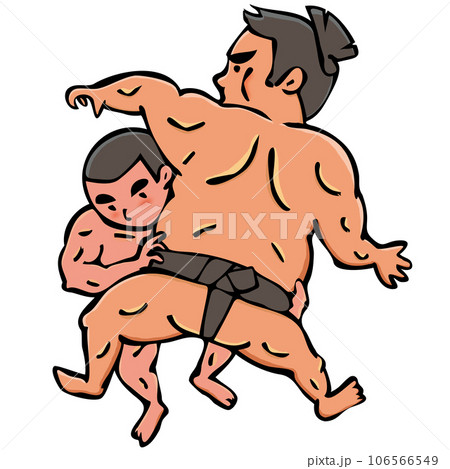 関取を力一杯突き飛ばす若い相撲取り 関取を力一杯突き飛ばす若い相撲取り 106566549