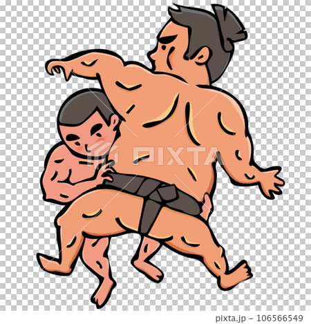 関取を力一杯突き飛ばす若い相撲取り 関取を力一杯突き飛ばす若い相撲取り 106566549