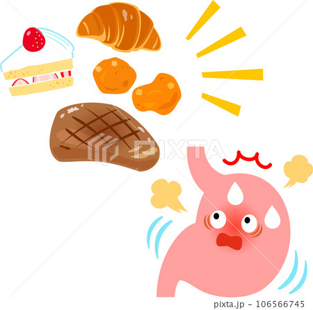 脂っこい食事に驚く胃のキャラクター 106566745
