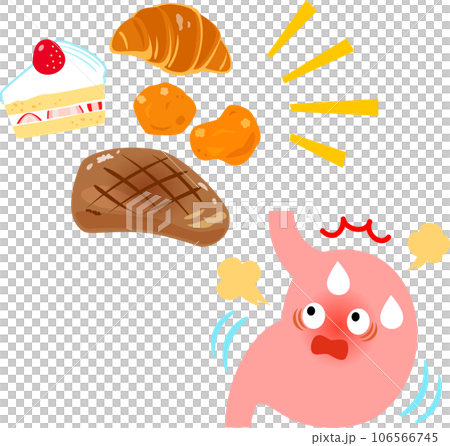 脂っこい食事に驚く胃のキャラクター 106566745