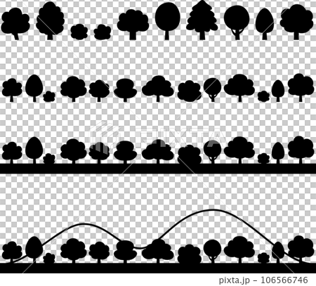 横一列に並んだ木のシルエットイラストセット 106566746
