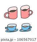 ペアのピンクのマグカップとペアのブルーのティーカップのイラスト 106567017
