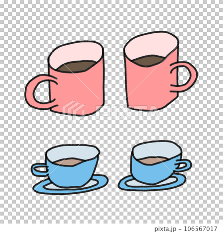 ペアのピンクのマグカップとペアのブルーのティーカップのイラスト 106567017