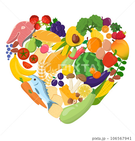 Healthy food in a shape of heart vector isolated 106567941