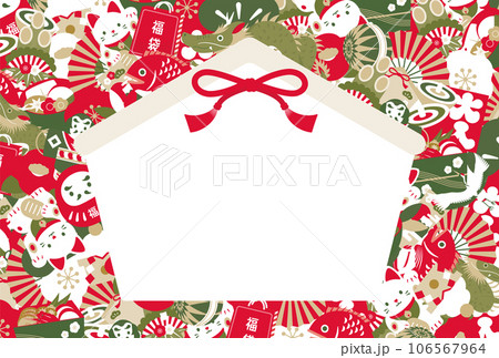 2024年辰や縁起物の和風おしゃれなお正月・年賀状のコピースペースのあるベクターデザインフレーム 106567964