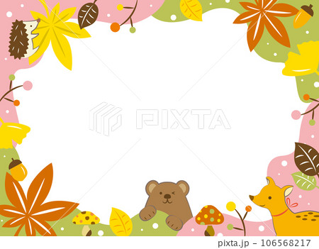 紅葉とかわいい動物のフレーム 106568217