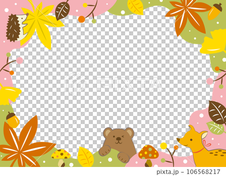 紅葉とかわいい動物のフレーム 106568217