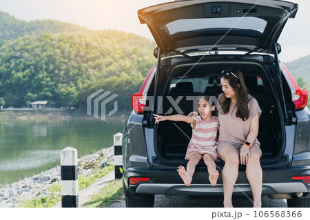 Summer vacation happy mother and daughter having fun. The concept of family on vacation and travel. 106568366