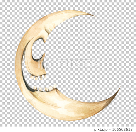 The moon with face in vintage style. Watercolor illustration. 106568618