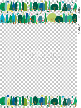 北欧風　緑の木々と花や葉っぱフレーム　縦 106568630