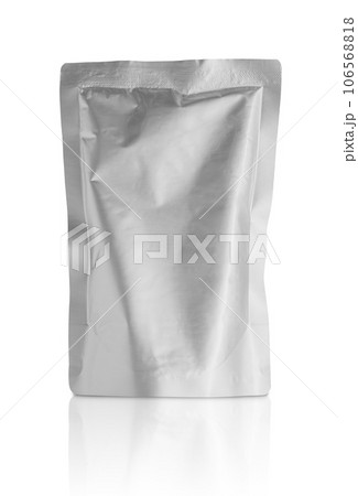 Blank aluminium foil plastic pouch bag sachet packaging mockup isolated on white background with clipping path Blank aluminium foil plastic pouch bag sachet packaging mockup isolated on white background with clipping path 106568818