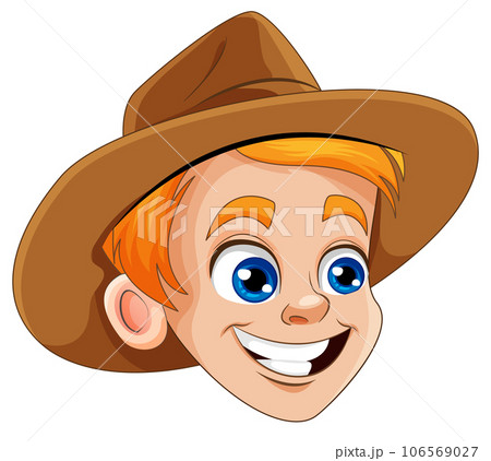 Cheerful Boy Head with Hat Vector 106569027