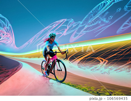Cyclist riding a bicycle Downhill. Generative AI 106569435