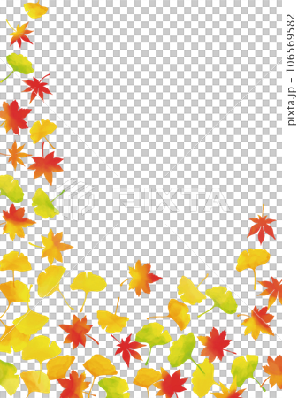水彩風　秋の紅葉の葉っぱフレーム　縦1 106569582