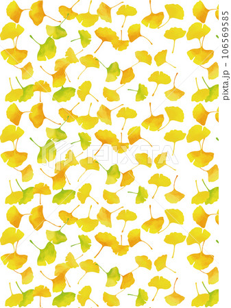 水彩風　秋の黄色の銀杏の葉パターン　縦 106569585