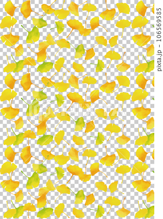 水彩風　秋の黄色の銀杏の葉パターン　縦 106569585