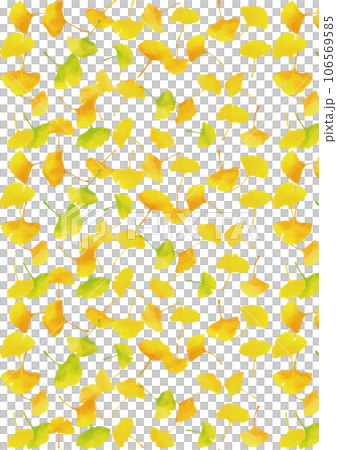 水彩風　秋の黄色の銀杏の葉パターン　縦 106569585