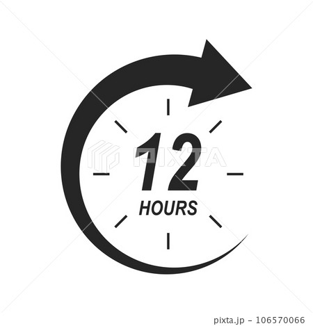 12 hours or half day icon with circle arrow. Shipping delivery symbol. Special offer sign. Discount pictogram. Customer service label. Vector graphic illustration 12 hours or half day icon with circle arrow. Shipping delivery symbol. Special offer sign. Discount pictogram. Customer service label. Vector graphic illustration 106570066
