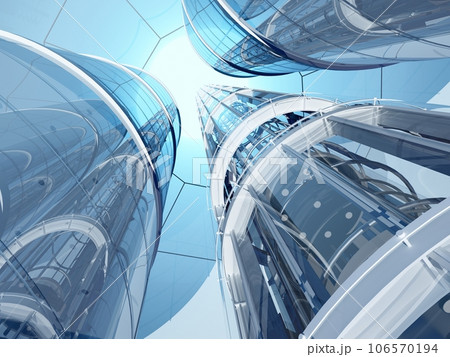 Skyscrapers with lift against the sky. 106570194