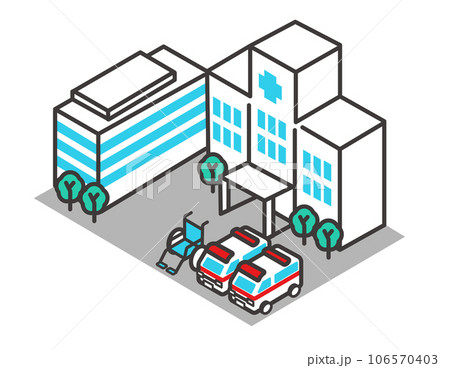 病院や救急車のアイソメアイコンのベクターイラスト素材 病院や救急車のアイソメアイコンのベクターイラスト素材 106570403