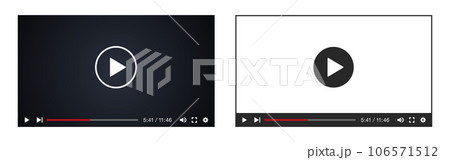 動画再生ボタン付きのビデオプレーヤーの複数セットベクターイラスト素材 106571512