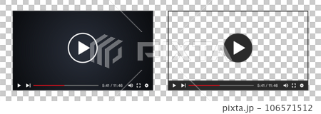 動画再生ボタン付きのビデオプレーヤーの複数セットベクターイラスト素材 106571512