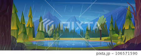 Forest lake nature landscape background with rain Forest lake nature landscape background with rain 106571590