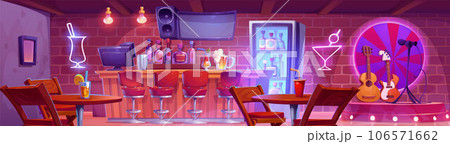 Cartoon bar with counter interior illustration Cartoon bar with counter interior illustration 106571662