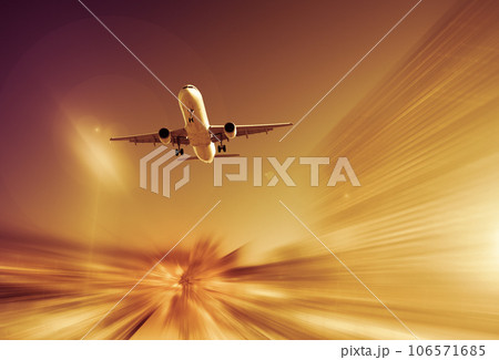 Big airplane in sky on blurred background 106571685