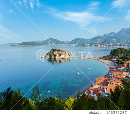 The morning view of Sveti Stefan sea islet (Montenegro) 106572287