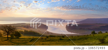 Bakota morning spring panorama (Ukraine) 106572493