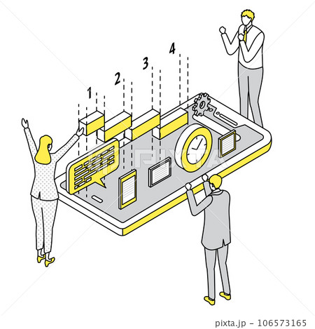 アイソメトリック_シンプル_プロジェクト管理アプリを使い成功したビジネスマンたち アイソメトリック_シンプル_プロジェクト管理アプリを使い成功したビジネスマンたち 106573165