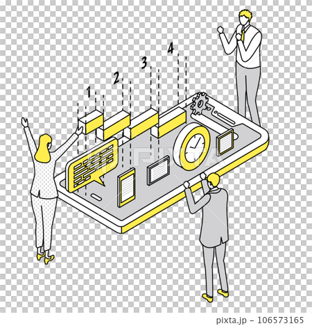 アイソメトリック_シンプル_プロジェクト管理アプリを使い成功したビジネスマンたち アイソメトリック_シンプル_プロジェクト管理アプリを使い成功したビジネスマンたち 106573165