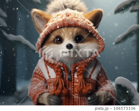 冬の雪降る森の中の可愛いキツネ　AI画像 106573336