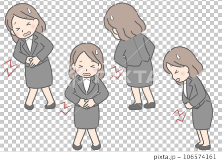 A young woman holding her stomach with a stomachache (suit) 106574161