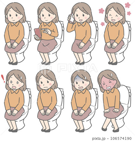 便座に座る若い女性の色々な表情（私服） 106574190
