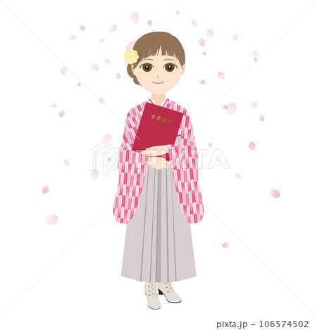 卒業証書を持つ袴姿の女性〜桜花びら01(和風シームレスパターン) 卒業証書を持つ袴姿の女性〜桜花びら01(和風シームレスパターン) 106574502