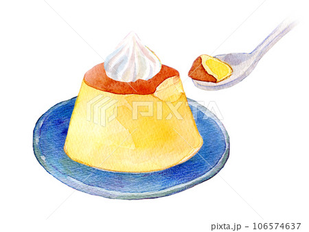 水彩イラスト カスタードプリン 水彩イラスト カスタードプリン 106574637