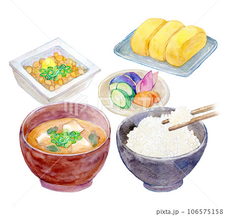 水彩イラスト　和食のセットメニュー 106575158