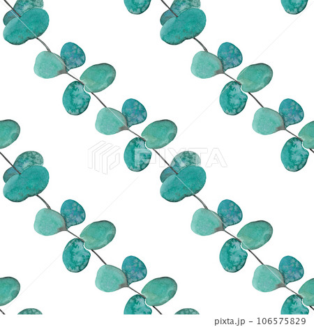 Eucalyptus branches. Mint color. Watercolor seamless pattern Eucalyptus branches. Mint color. Watercolor seamless pattern 106575829