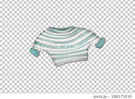 Striped wool sweater. Mint and white stripes. Watercolor isolated illustration 106575830