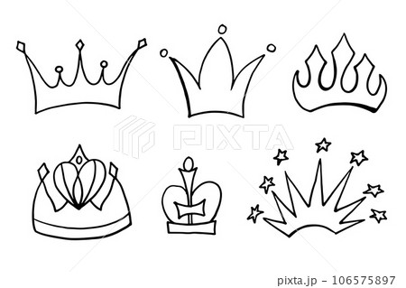 Set of doodle crowns vector. Hand drawn king or queen crowns luxurious  prince and princess head accessories, diadems. Royal head tiara  illustration collection design for graffiti, decorative. 24381253 Vector  Art at Vecteezy