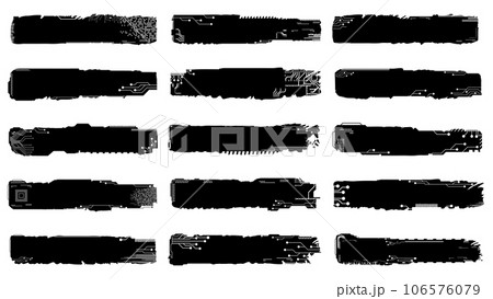 Set of silhouettes rectangular design elements in tech style isolated on white. Tech plates with copy space. Clipart. Set of silhouettes rectangular design elements in tech style isolated on white. Tech plates with copy space. Clipart. 106576079
