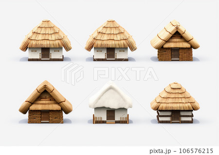 日本の古民家と茅葺き屋根（3Dピクト） 106576215