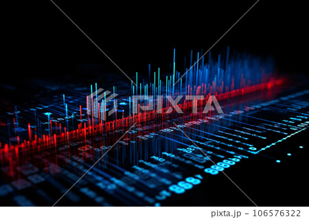 Data Analysis on Microchip in Blue and Red Neon 106576322