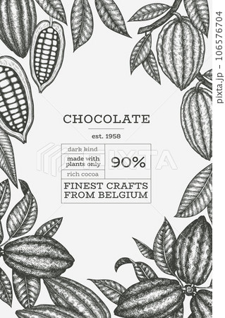Cocoa Banner Template. Chocolate Retro Cocoa Beans Background. Vector Vintage Style Hand Drawn Illustration. 106576704