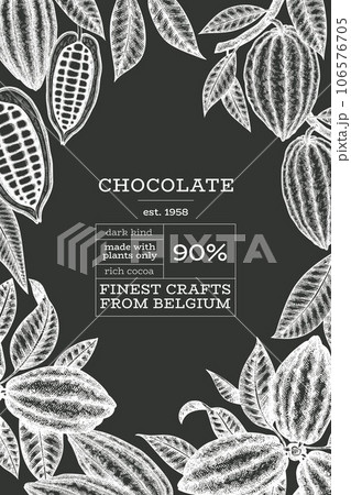 Cocoa Chalk Board Vector Banner Template. Chocolate Retro Cocoa Beans Background. Vintage Style Hand Drawn Illustration. Cocoa Chalk Board Vector Banner Template. Chocolate Retro Cocoa Beans Background. Vintage Style Hand Drawn Illustration. 106576705